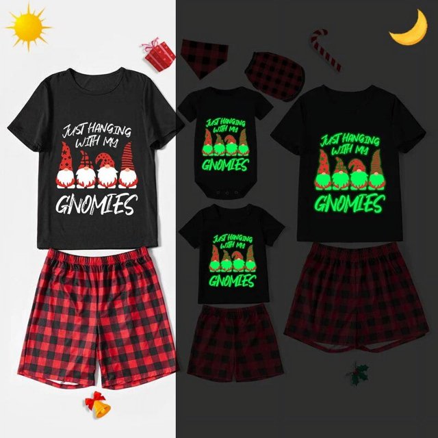 Pijama familiar a juego de Navidad, luminoso, brillante, colgante con My Gnomies, conjunto de Pijamas cortos rojos