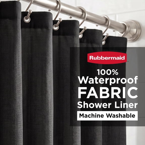 Rubbermaid Black Waterproof Fabric Shower Liner, 70" x 72"