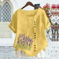 thumbnail image 5 of XUNKUSGA Womens Tops Oversized Crew Neck Short Sleeve Women's Blouses Soft Comfortable Cotton Linen Boho Tops for Women Fashion Printed Going Out Tops S-2XL Yellow, 5 of 5