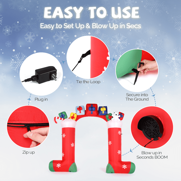 Alvantor 9 ft Christmas Inflatable Arch with 11 LED Lights, Stocking Entryway Decoration, Red