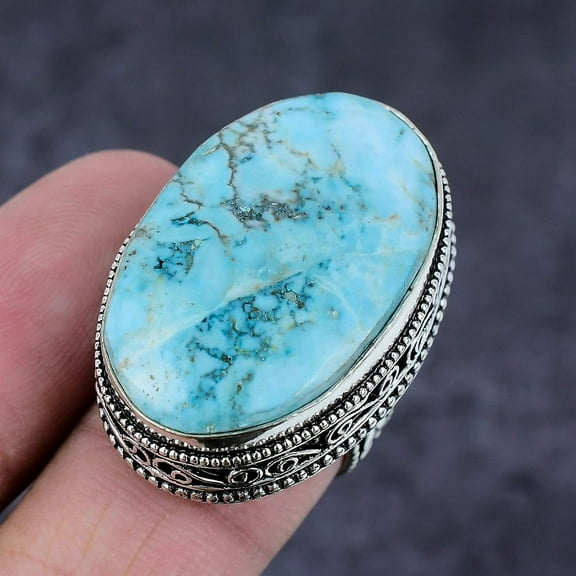 Natural Tibetan Turquoise Gemstone Handmade 925 Sterling Silver Ring Size 9