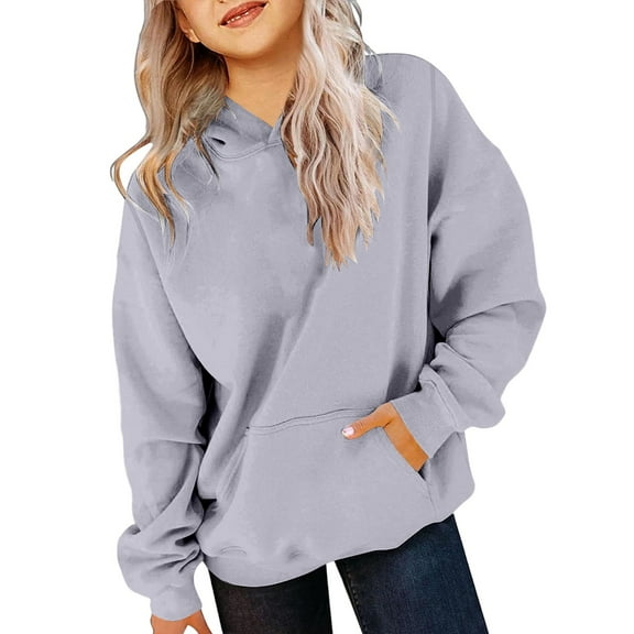 Hoodies for Teen Girls Cute Trendy Youth Long Sleeve Oversized Hooded Sweatshirts Tween Tops Winter Preppy Clothes,Grey,8-9 Years