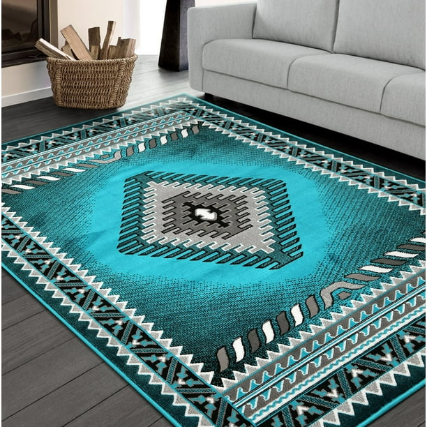 HR Traditional Floorcover Area Rugs Turquoise Gray and Black