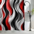 thumbnail image 2 of Abstract Red Black Distort Striped Shower Curtain for Bathroom, Classic Geometric Art Waterproof Shower Curtains Washable Quick Dry with Hooks Bathtub Curtains 72x72IN, 2 of 9