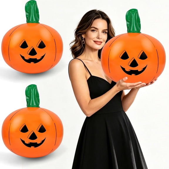 BESTSKY 3Pcs Halloween Inflatable Pumpkin, 14In Blow Up Pumpkin Beach Ball Toy Orange Jack O Lantern Ball for Indoor Outdoor Yard Balloons Halloween Party Costume Pool Float Decorations