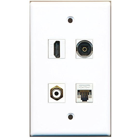 RiteAV - 1 Port HDMI 1 Port RCA White 1 Port Toslink 1 Port Cat5e Ethernet White Wall Plate