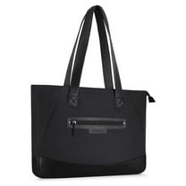 Mosiso 17-17.3 inch Laptop Tote Bag for MacBook Notebook Ultrabook PU Polyester Work Travel Shopping Carrying Shoulder Handbag with Compartment for Women, Black