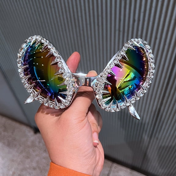 Hotpom Fashionable Rivet Studded Frame Sun Glasses, Punk Rivet Frame Alien Shape Eyeglasses Men and Women Unisex Funky Novelty Party Accessories