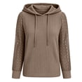 thumbnail image 7 of Gaigiky Shirts for Women Round Neck Drawstring Hoodies Solid Color Lace Spliced Long Sleeve Loose Fit Fall Daily Casual Pullover Outfits, 7 of 7