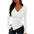 thumbnail image 2 of YHAJDS Womens T Shirt Asymmetric Slim Long Sleeve Solid Color Round Neck Top, 2 of 5