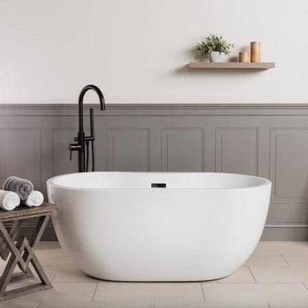 Hudson 55 Inch Acrylic Double Ended Freestanding Tub - No Faucet Drillings