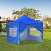 Outdoor Basic 10X10ft Outdoor Pop Up Awnings and Canopy Tent With 4 Removable Side Walls Instant Gazebos Shelters-Blue