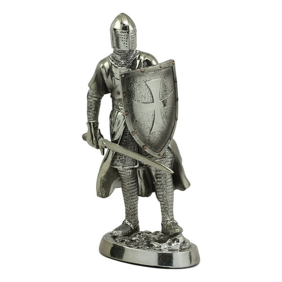 Ebros Medieval Crusader Swordsman Knight Statue 7.5"Tall Suit of Armor Sculpture Decor Knight Of The Cross Heavy Infantry Unit Figurine