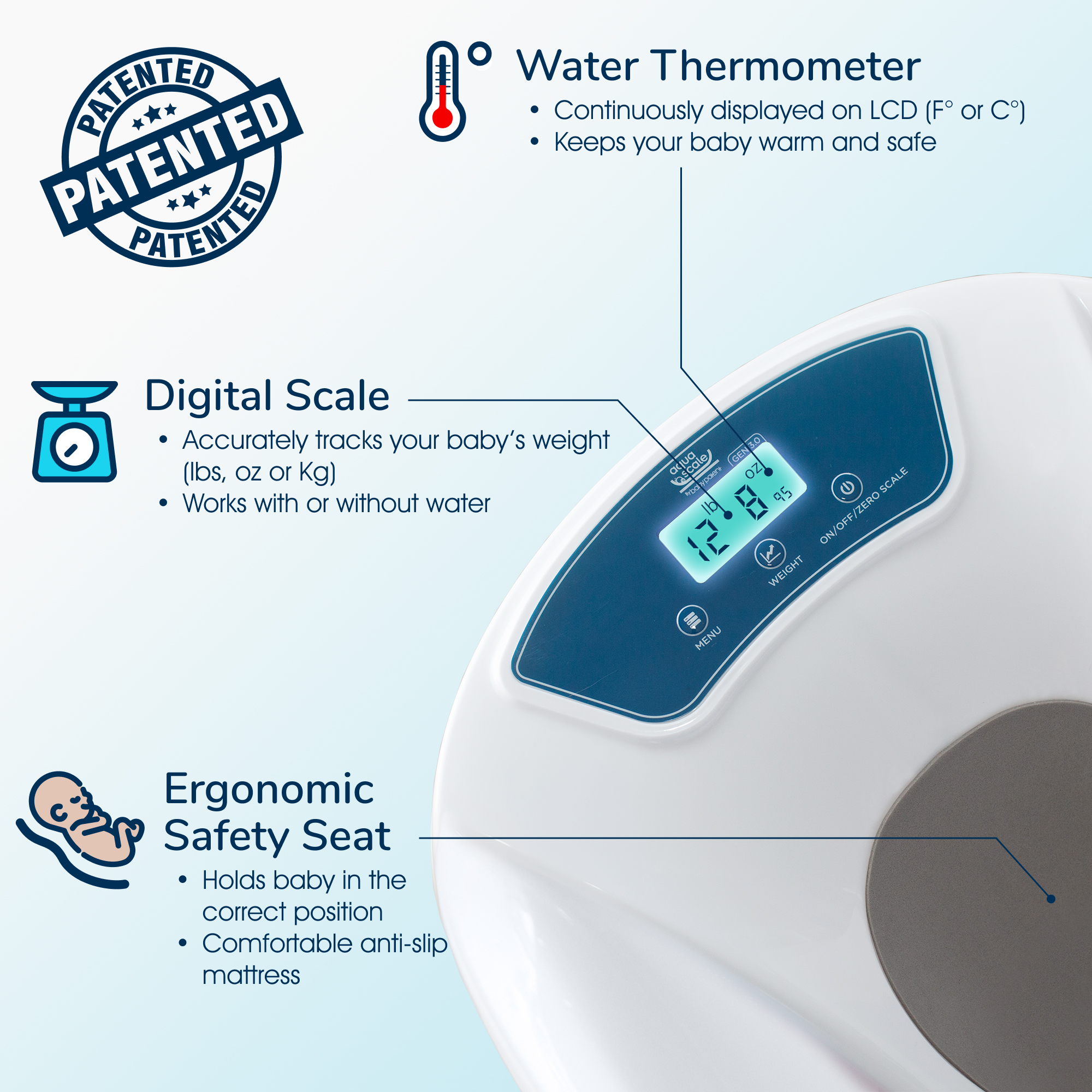 Baby Patent Aqua Scale 3-in-1 Digital Scale Water Thermometer and Infant Tub - image 2 of 7