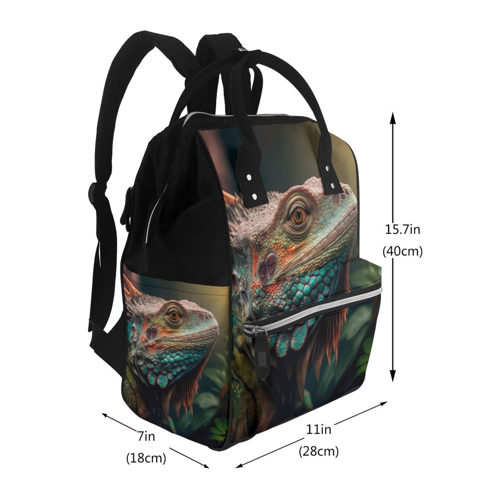 Fuzoiu Realistic Colorful Chameleon Print Diaper Bag Backpack,Baby Essentials Travel Tote,Multi function Waterproof Diaper Bag, Travel Essentials Baby Bag - Unisex