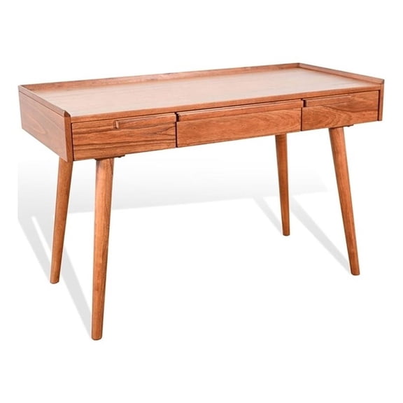 Pemberly Row Solid Wood 48" Mid-Century Brown Finish Wood Desk