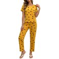 thumbnail image 2 of Aimik Womens Pajama Set Two Piece Short Sleeve Top and Long Pants Ladies Trendy Matching Oufits Casual Loungewear Set,Yellow,S, 2 of 6