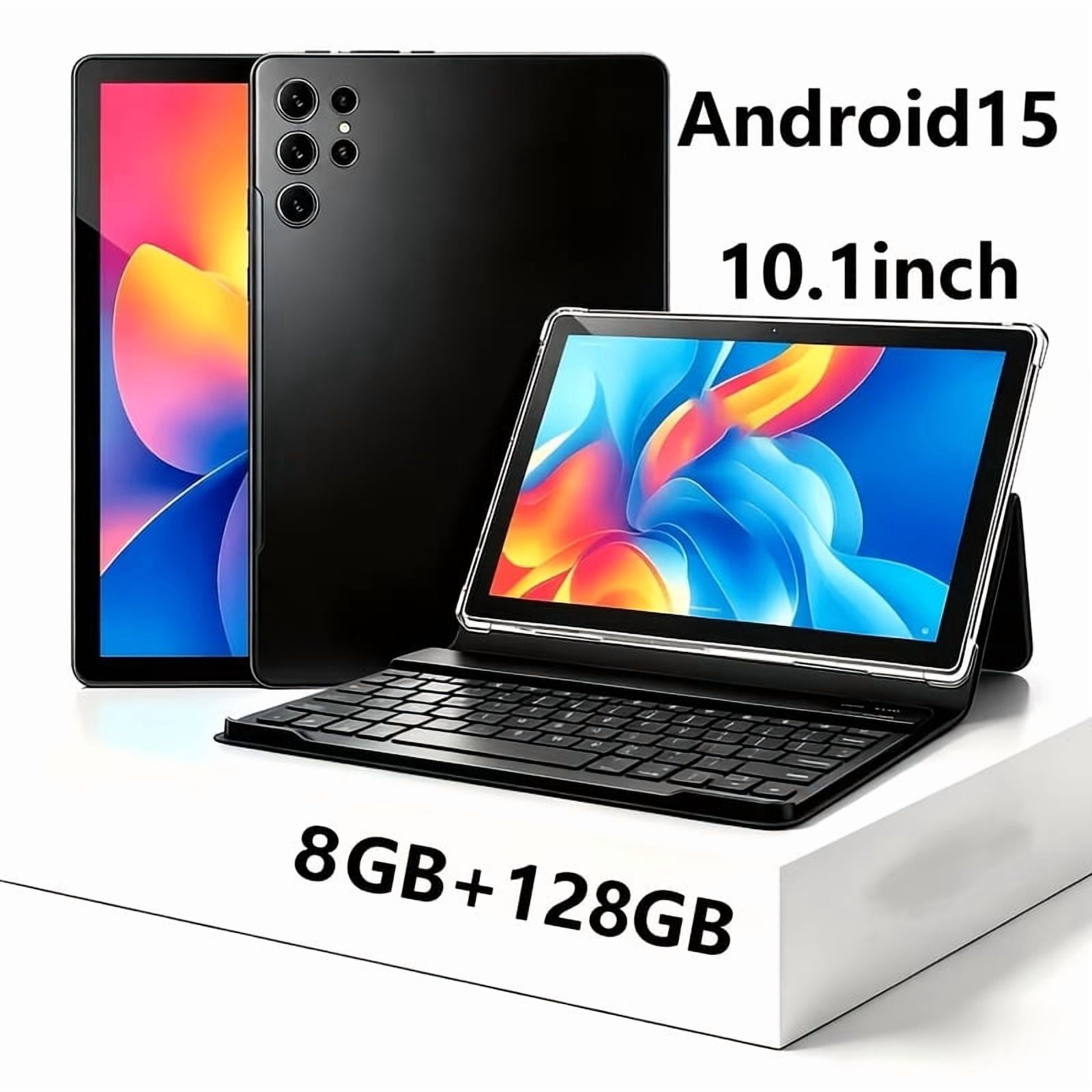 Android 15 2-in-1 Tablet 10.1 Inch Tablet with Keyboard Case Stylus 8GB RAM 128GB ROM 8000mAh Battery 5G WiFi Dual Camera FHD IPS Screen Tablet PC
