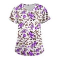 thumbnail image 2 of LS Womens Nurse Uniform Short Sleeve V Neck Flowers Print Working Blouse Pockets Scrubs Work Medical Nursing Uniform, 2 of 7