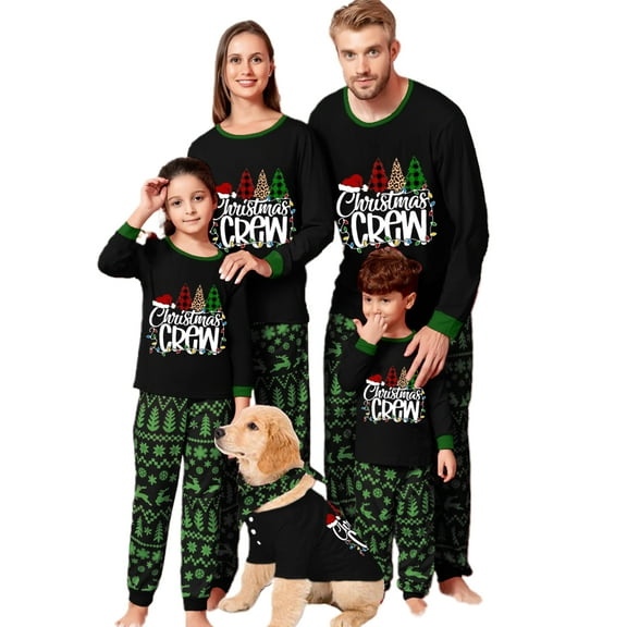 Argulvti Christmas Family Pajamas Matching Set, Long Sleeve Letters Print T-shirt with Deer Print Pants Sleepwear Loungewear