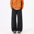 thumbnail image 2 of PIMSSY Men Casual Pants Utility Joggers High Waist Loose Straight Leg Wide Trousers Autumn Male Cozy Solid Color Slacks For Running Daily Walking, 2 of 3