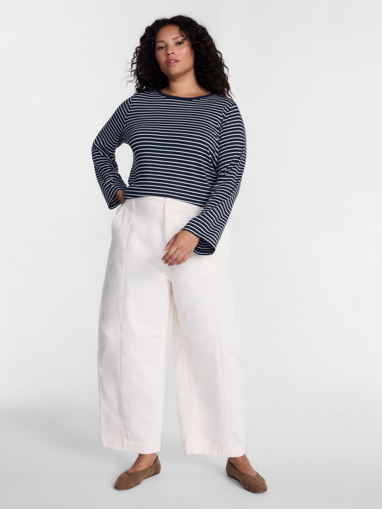 Terra & Sky Women's Plus Striped Tee with Long Sleeves, Sizes 0X-5X