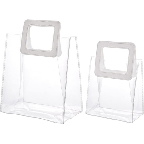 2pcs Waterproof Transparent PVC Handbag Clear Big Capacity Handbag Reusable Bags DIY for Shopping Gym Sports Security Travel Beach Lunch Box Restaurant Takeouts