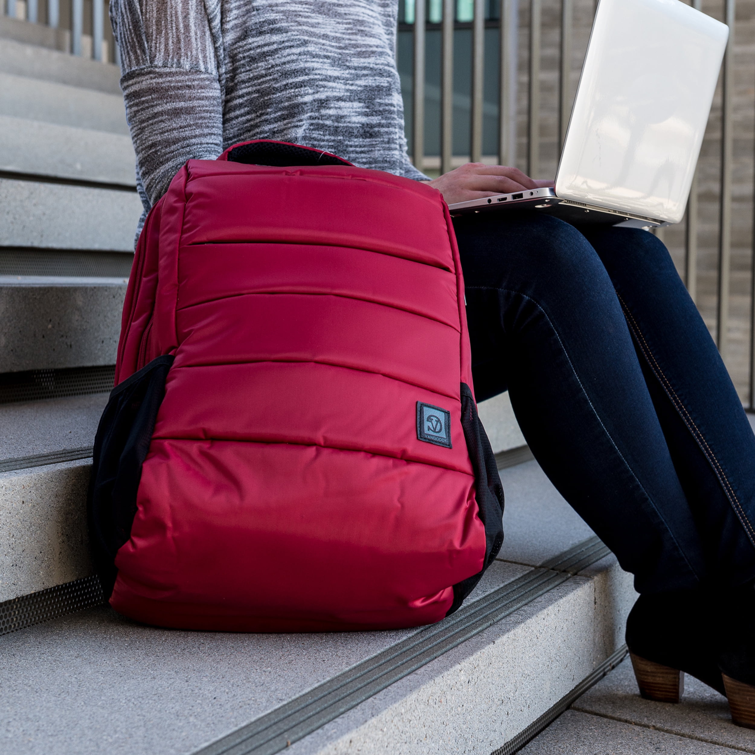 Laptop Backpack for 15.6 Inch Laptop, Multi-Compartment Computer Bag for Work School Travel, Lightweight Durable Daypack, Red