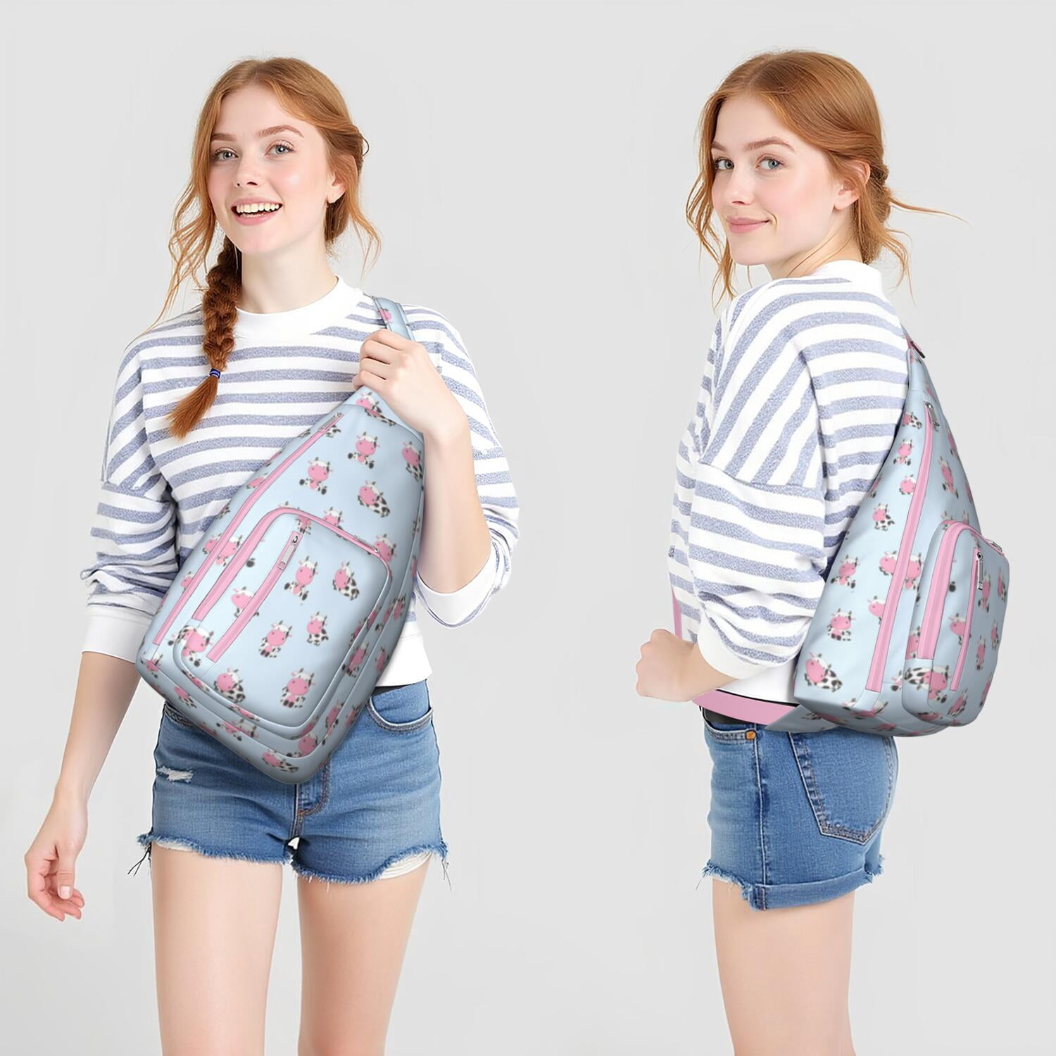 Vintage Highland Cow Print Sling Backpack – Cute Farmhouse Floral Cow Crossbody Bag for Women & Men, Lightweight Hiking Daypack