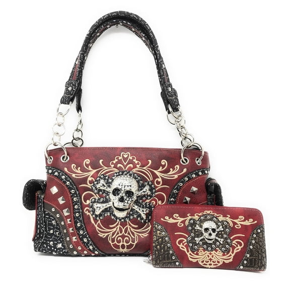 GoCowgirl Women's Skull Bones Skeleton Purse Handbag with Matching Wallet in 6 colors