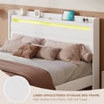 thumbnail image 5 of VanAcc King Size Bed Frame with RGBW LED Light & Charging Station, 50" High Linen Upholstered Platform Bed with 2-Tier Storage Headboard, White, 5 of 7