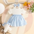 thumbnail image 5 of Curuila Newborn Baby Girls Romper Short Sleeve Plaid Print Crew Neck Bodysuits With Headbands Fashionable Soft Jumpsuit Blue Size 9-12 Months, 5 of 9