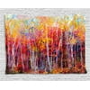 Nature Decor Tapestry, Vibrant Nature Painting with Trees in Autumn Forest IImpressionist Artwork, Wall Hanging for Bedroom Living Room Dorm Decor, 80W X 60L Inches, Red Orange, by Ambesonne