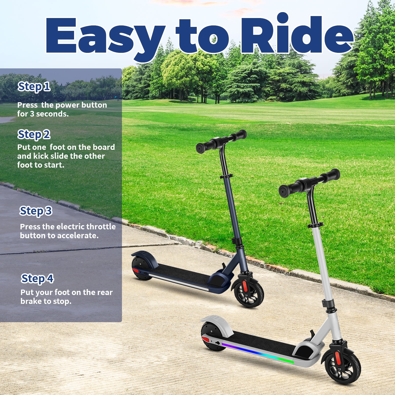 SANOPY E32/E35 Electric Scooter for Kids, Max 10 Mph & 7 Miles, 150W Kids Electric Scooter Ages 6-12, Colorful LED Lights, Portable E Scooter Boys & Girls,UL2272 Certified, Blue