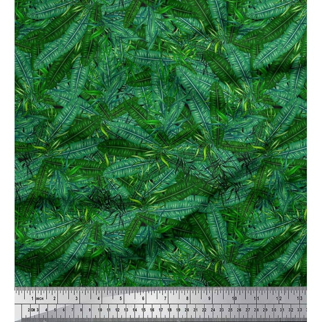 Soimoi Polyester Crepe Fabric Palm Leaves Printed Fabric 1 Yard 52 Inch Wide