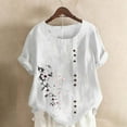 thumbnail image 2 of Wiyuqeen Women's Linen T Shirts Boho Floral Print T Shirts Crewneck Rolled Short Sleeve Graphic Tees Lightweight Ethnic Tops, 2 of 6