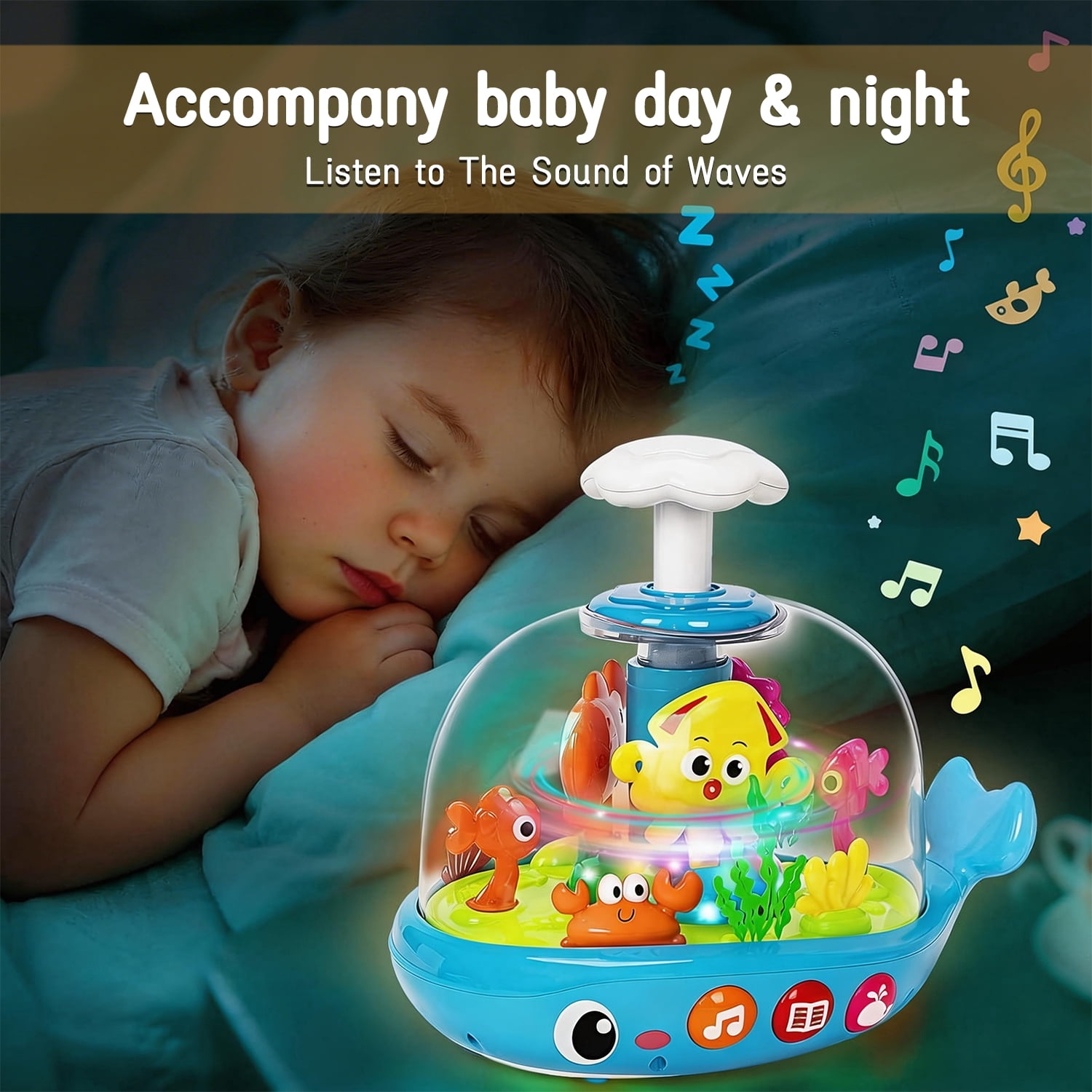 Aijohnny Baby Musical Aquarium Toy, Press to Glow & Spin Infant Toy, Newborn Gift for Kids 6-12 Months