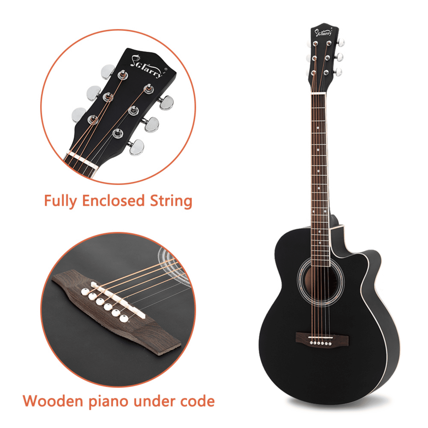 Hassch 40 inch Acoustic Guitar for Beginner Adult with Gig Bag, Guard Board and Wrench Tool, Black