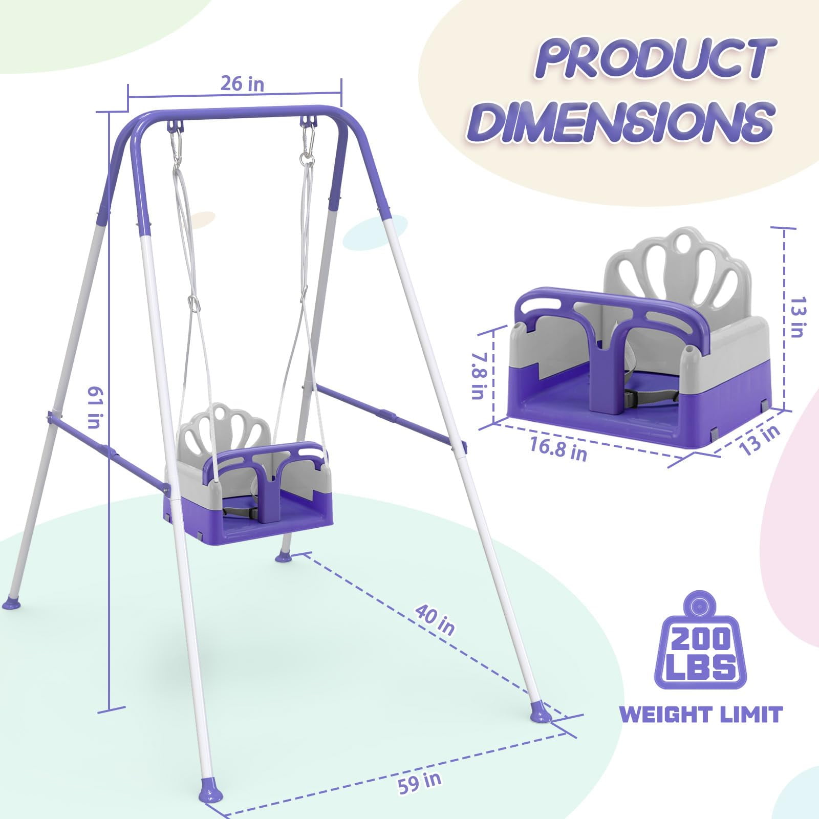 G TALECO GEAR Foldable Swing, Swing Set for Backyard, Portable Swing Outdoor,  Purple