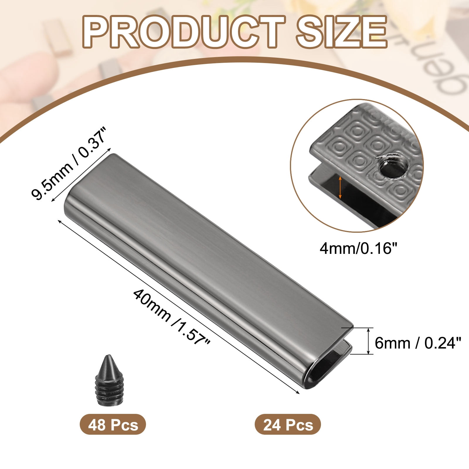 24Pcs Metal Belt Buckle End Tips with Screws, Black Zinc Alloy Purse Hardware Belt Tip 0.24 Inch Wide Rectangle Zipper End Cap for DIY Crafts Bag Making Belt Clip Clasps
