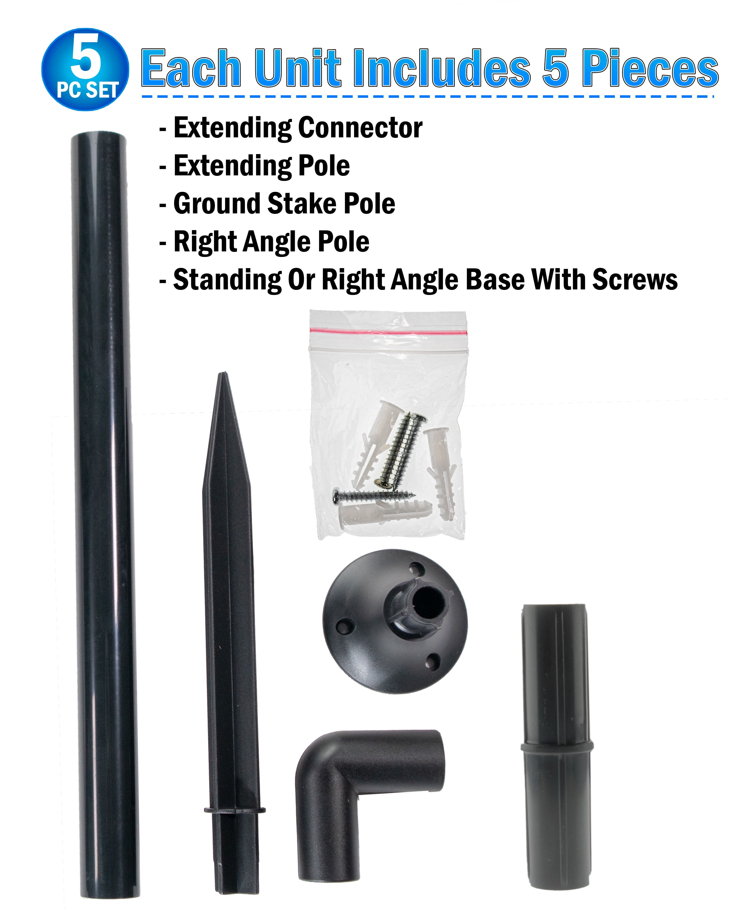 Solar Tiki Torches 5pc Accessory Extension & Joint Set For Use With