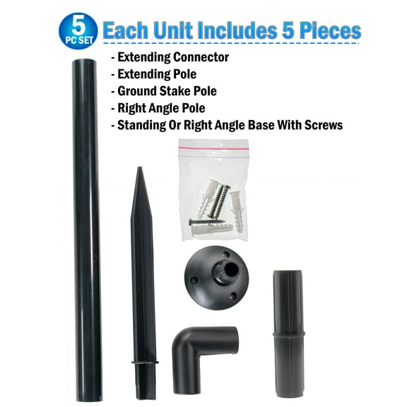 Solar Tiki Torches 5pc Accessory Extension & Joint Set - For Use With Solar LED Outdoor Garden Flickering Flame Tiki Torch Lights