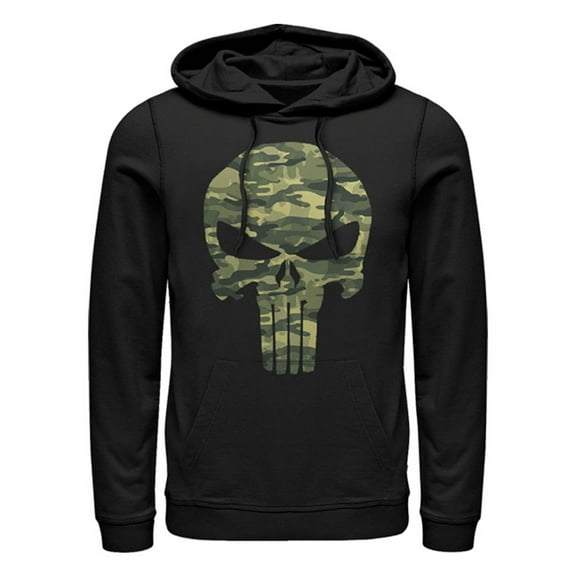 Men's Marvel Punisher Camo Skull Symbol Pull Over Hoodie Black Large