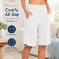 thumbnail image 6 of Women’s High Waisted Bermuda Shorts with Pockets, Stretch Casual Long Shorts, Soft Comfortable Athletic Workout Shorts for Yoga, Running, Lounge and Everyday Wear, 6 of 9