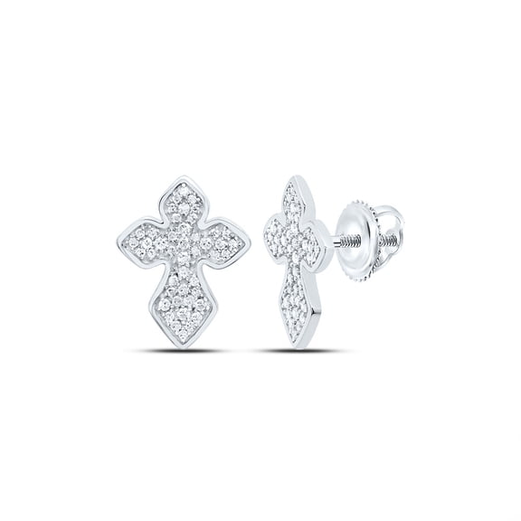 925 Sterling Silver Real Diamond Unisex 15mm Pointed Cross Stud Earrings 1/3 CT