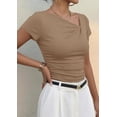 thumbnail image 4 of PRETTYGARDEN Women's Summer Asymmetrical Y2K Tops Trendy Ribbed Short Sleeve Fitted Tee Shirts Spring Fashion Clothing, 4 of 7