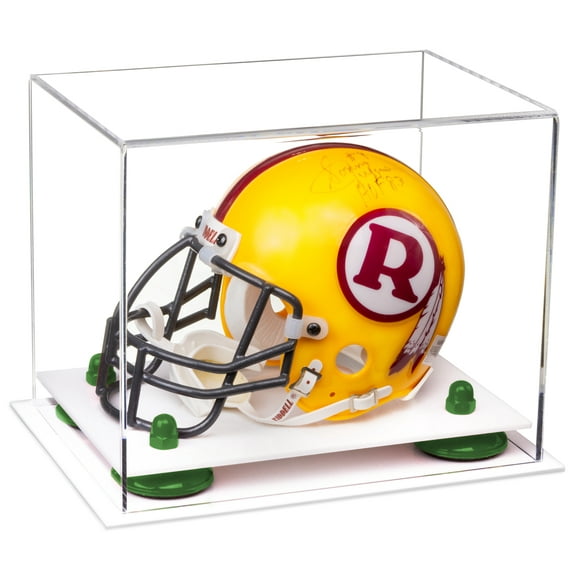 Clear Acrylic Mini - Miniature Football Helmet (not Full Size) Display Case with Green Risers and White Base (A003-GRR)
