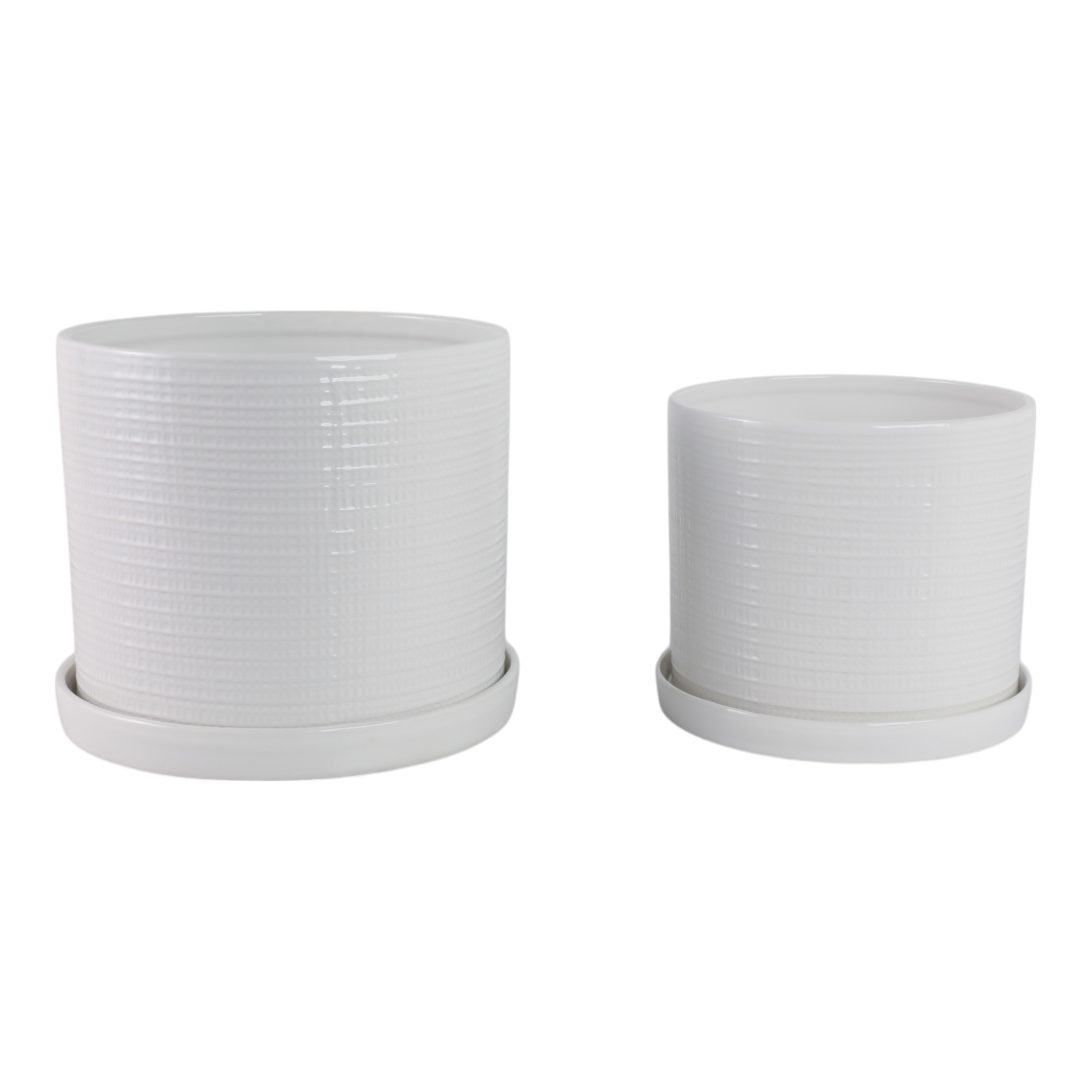 Ribbed Accent Garden Saucer Planters for Home Decor - Ceramic Indoor and Outdoor Flower Pots with Textured Design - Garden Display with Drainage for Home and Patio Styling - Set of 2, 10", 9", White