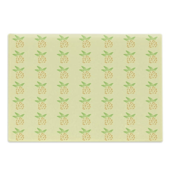 Exotic Cutting Board, Watercolor Pineapple with Brush Strokes Hawaii Themed Illustration, Decorative Tempered Glass Cutting and Serving Board, Large Size, Orange Pale Yellow Green, by Ambesonne