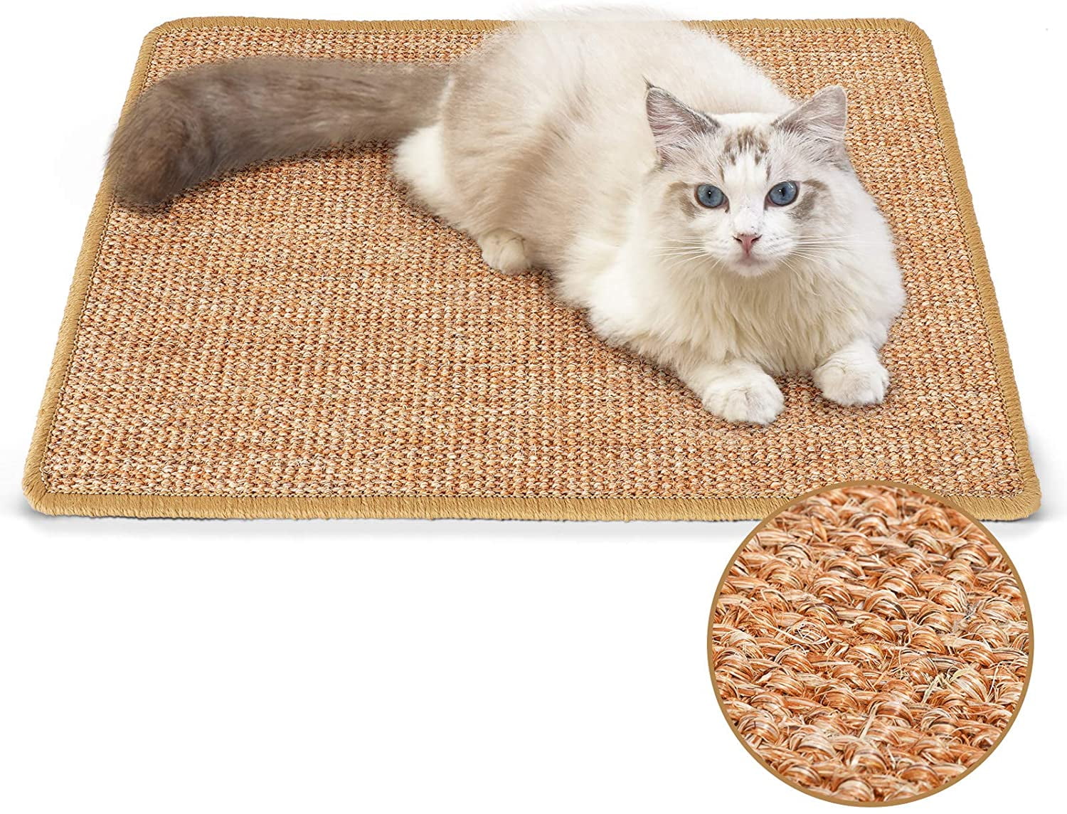 Feelers Cat Scratcher Mat, Natural Sisal Cat Scratch Mats, Horizontal Cat Floor Scratching Pad